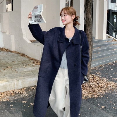 碳黑色双面羊毛呢大衣女中长款高级感小个子2025秋冬新款呢子外套