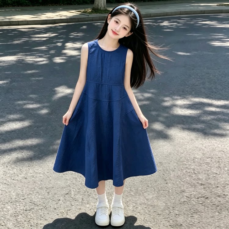 女童连衣裙夏装2026新款儿童无袖长裙中大童小女孩休闲背心裙子潮