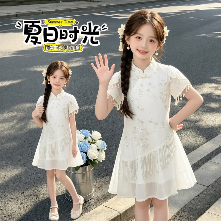 女童亮片连衣裙夏季2026新款儿童洋气公主裙夏装女孩甜美蓬蓬纱裙