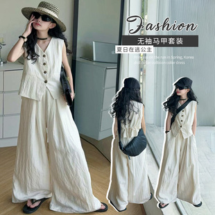 女童法式气质马甲阔腿裤套装2026夏季薄款儿童大童韩系穿搭两件套