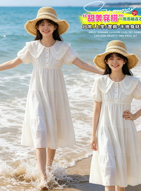 女童白色蕾丝连衣裙夏装2026新款中大童洋气公主裙女孩甜美裙子