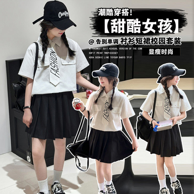 纯棉衬衫女学生夏季短袖领带白衬衣jk制服西装短裤日系学院风套装
