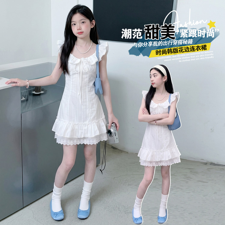 学院风夏日初恋系小白裙短款小个子巨好看短裙子飞飞袖甜美连衣裙