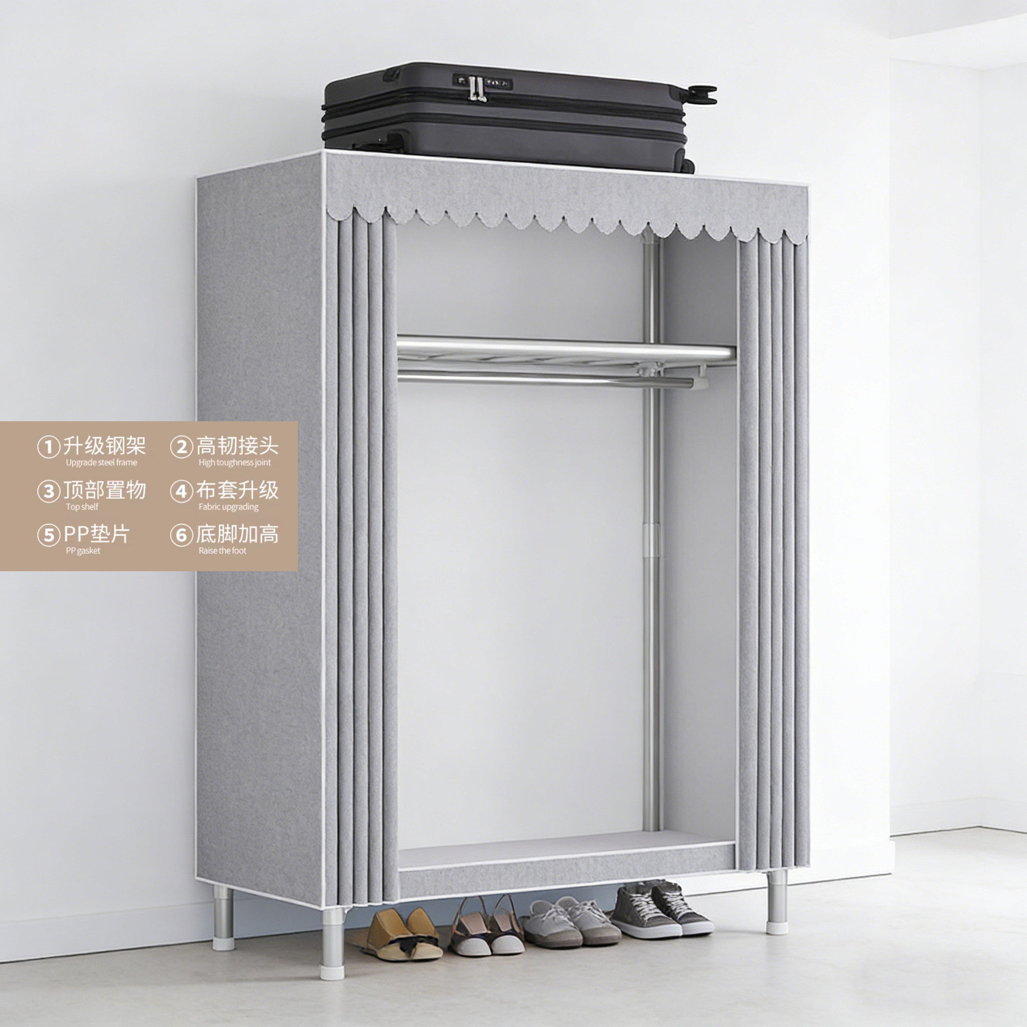 衣帽架防尘加厚全钢架出租房用收纳挂衣橱布衣柜钢管加粗加固简易