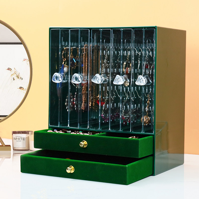 纳装耳环戒指防尘收纳盒耳钉耳坠戒指手镯展示盒墨绿色复古饰品盒,收纳整理,首饰盒,淘宝优惠券,粉丝福利购,淘宝优惠卷