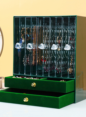 纳装耳环戒指防尘收纳盒耳钉耳坠戒指手镯展示盒墨绿色复古饰品盒