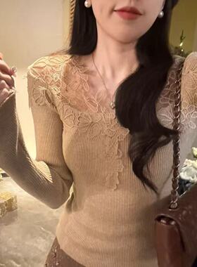 安璃 秋冬季新款时髦洋气百搭显瘦撞色假两件针织衫打底毛衣女潮