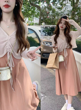 安璃 ANLI 温柔设计感后背交叉吊带裙洋气可调节罩衫纯欲风两件套