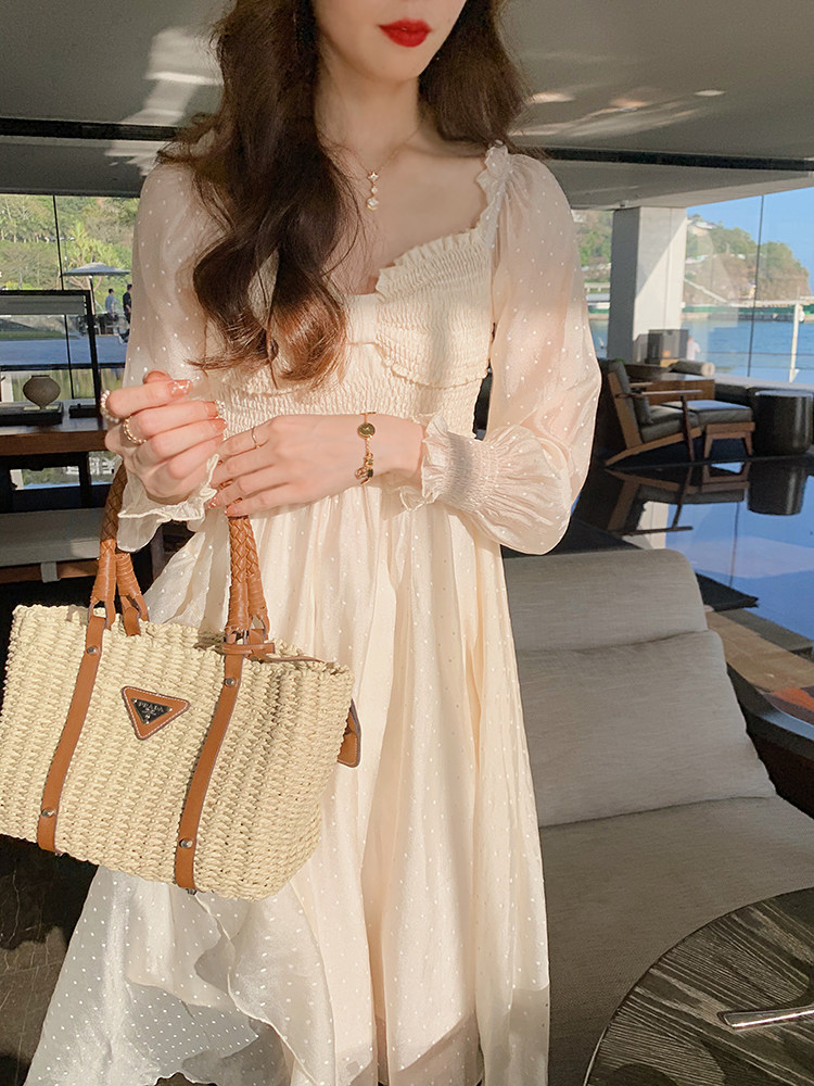 安璃 ANLI 蝴蝶结打揽收腰珠光感波点连衣裙木耳边约会温柔仙女裙,女装/女士精品,连衣裙,淘宝优惠券,粉丝福利购,淘宝优惠卷