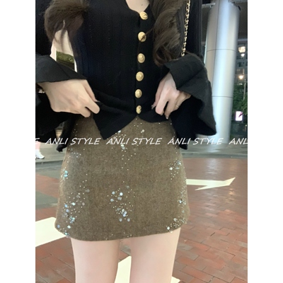 高腰显瘦亮片防走光半身裙