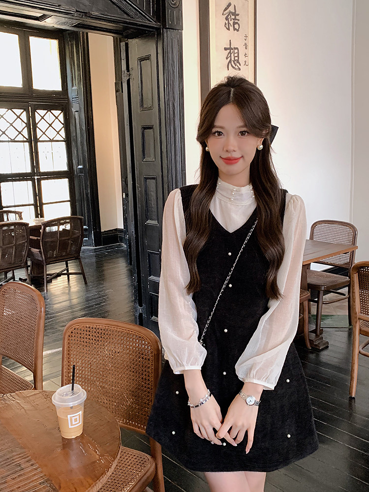 安璃 法式钉珠V领毛呢背心裙仙气高领雪纺衬衫两件套甜美少女套装,女装/女士精品,时尚套装,淘宝优惠券,粉丝福利购,淘宝优惠卷