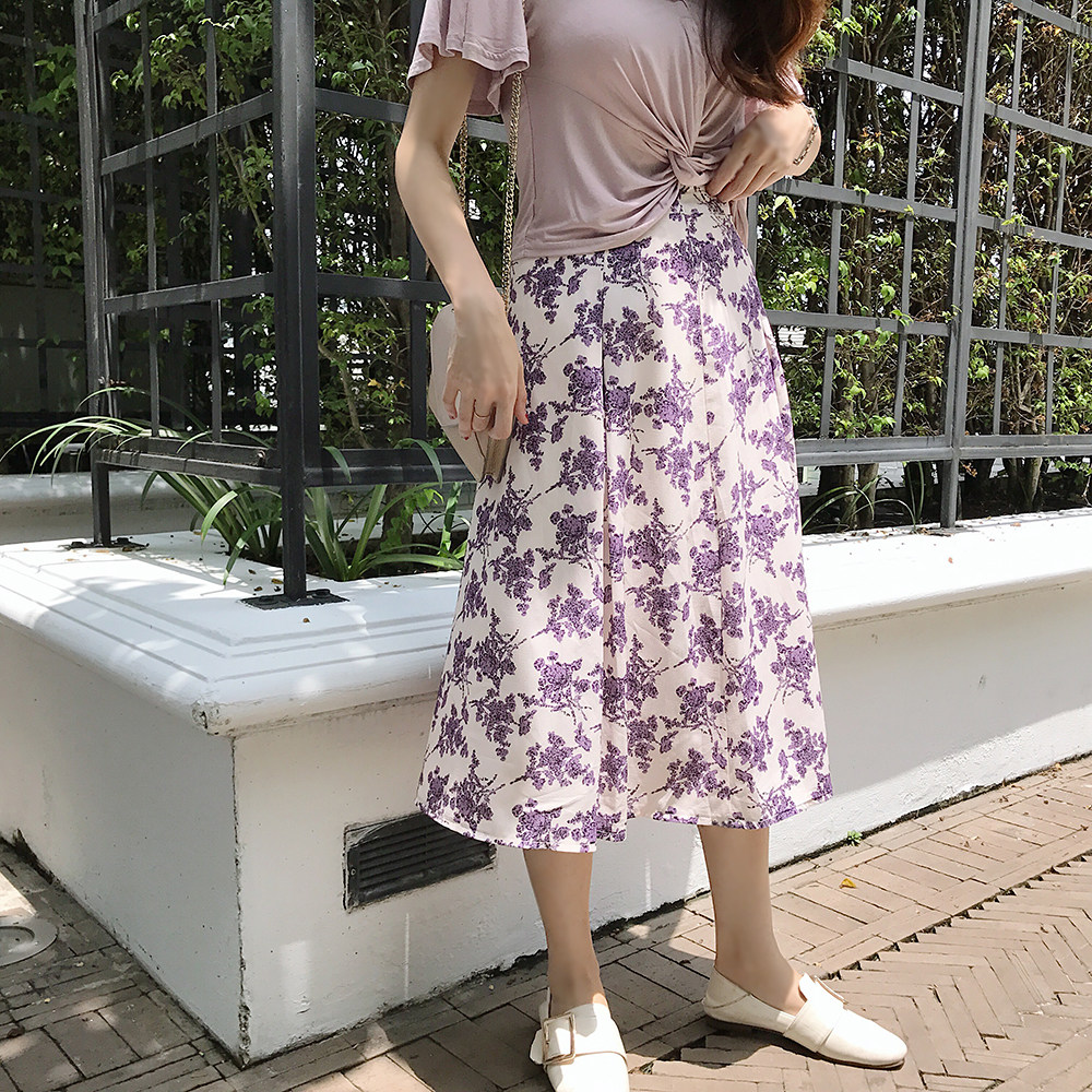 ANLI STYLE  2018新款百褶紫色碎花新款A字印花高腰洋气中长裙在类目 女装/女士精品, 半身裙中 - 来自Buy2taobao.com提供专业的淘宝代购服务
