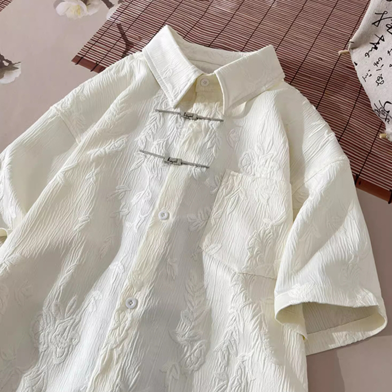 新中式男装盘扣短袖衬衫
