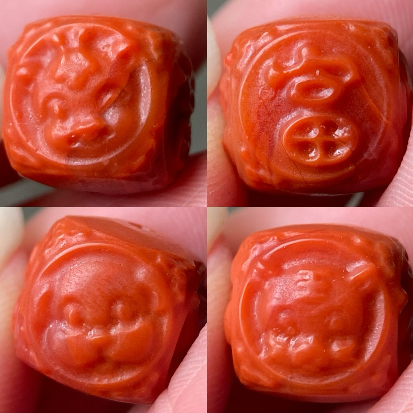 11*12毫米九口南红玛瑙三合生肖马虎狗四面雕刻珠散珠手串DIY配饰