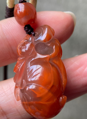 川料南红玛瑙葫芦吊坠蝙蝠雕刻件火焰纹如意挂件diy挂绳项链