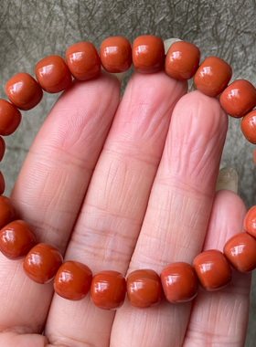 8.5mm左右天然九口南红 玛瑙柿子红手串老型珠单圈女款手链