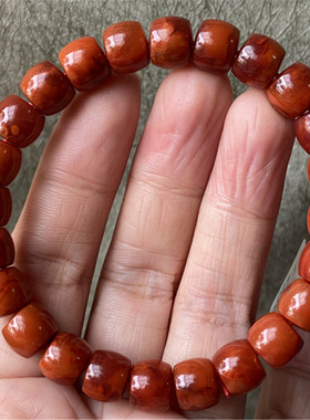 9.6毫米天然四川九口料火焰红。老型珠满色满肉手串手链