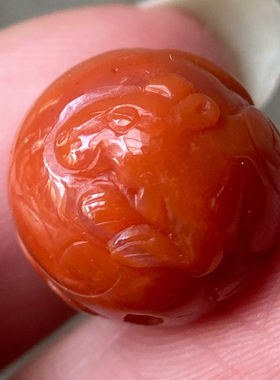 13毫米天然九口料南红玛瑙十二生肖柿子红小老鼠圆珠配件DIY 散珠