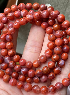 7毫米天然南红玛瑙九口特色缠丝火焰纹手串diy玫瑰红多圈手链