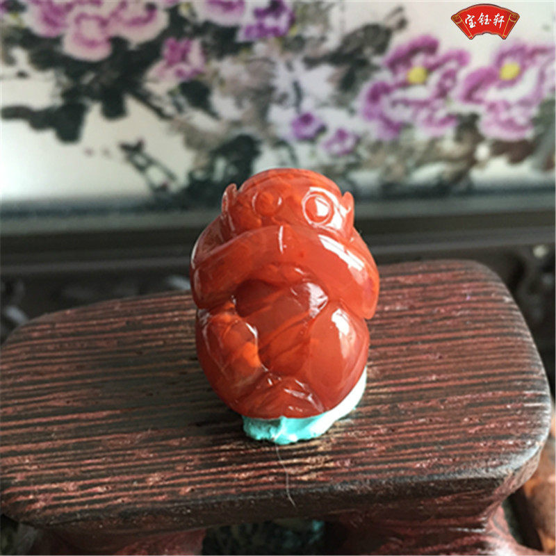 天然川料南红玛瑙猴子背云 火焰纹生肖挂件雕刻项坠