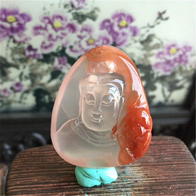 天然川料南红玛瑙观音吊坠雕件 冰飘菩萨雕刻挂件雕刻项坠