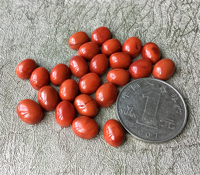 9mm天然川料南红玛瑙小戒面 柿子红火焰纹玉石戒指配饰432