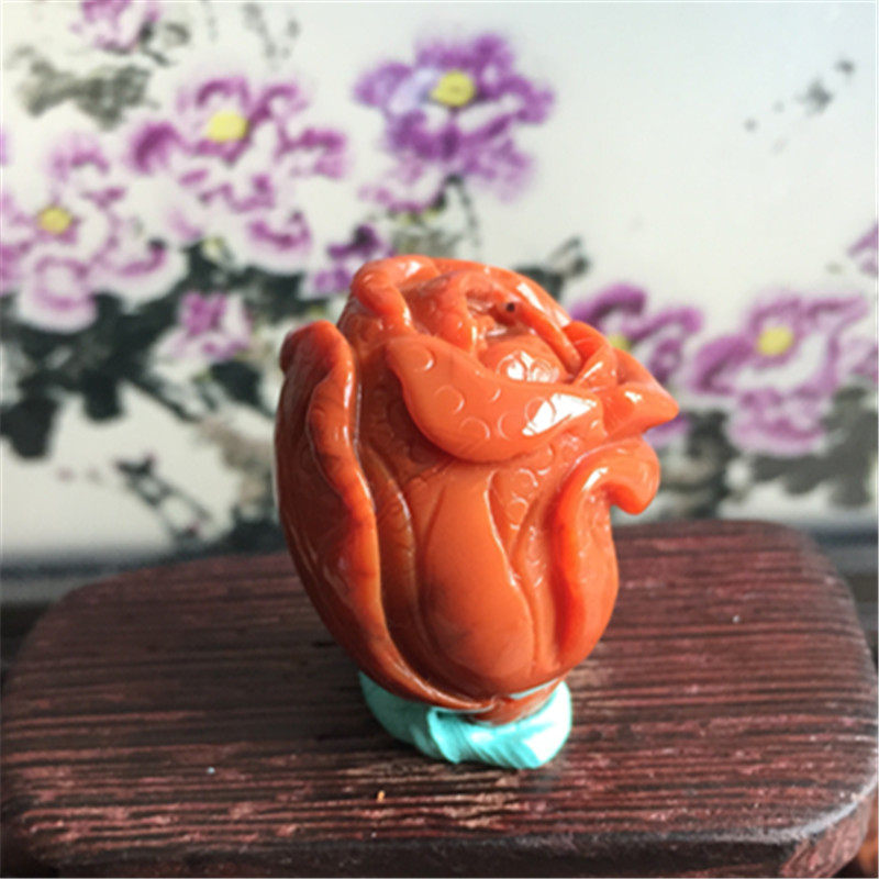 天然川料南红玛瑙大白菜吊坠雕件 柿子红百财聚来雕刻挂饰项坠