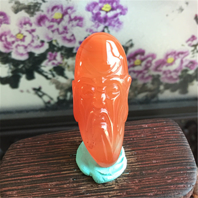 天然川料南红玛瑙寿星公吊坠雕件 樱桃红玉石雕刻挂饰项坠