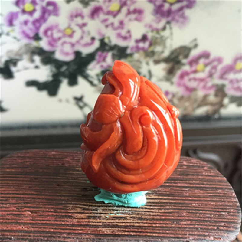 天然川料南红玛瑙蝶恋花吊坠雕件 柿子红荷花蜻蜓雕刻挂饰项坠