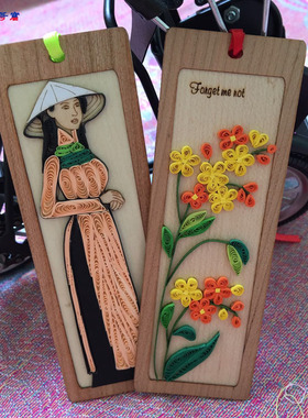 越南纯手工实木立体衍纸书签 纪念品 手工作业 教师节儿童节 礼物