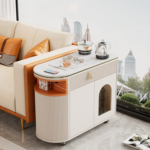 奶油风移动茶台烧水壶一体茶水柜