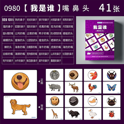 德美意芬早教全脑开发训练玩具我是谁动物嘴笔头配对宝宝认知卡片