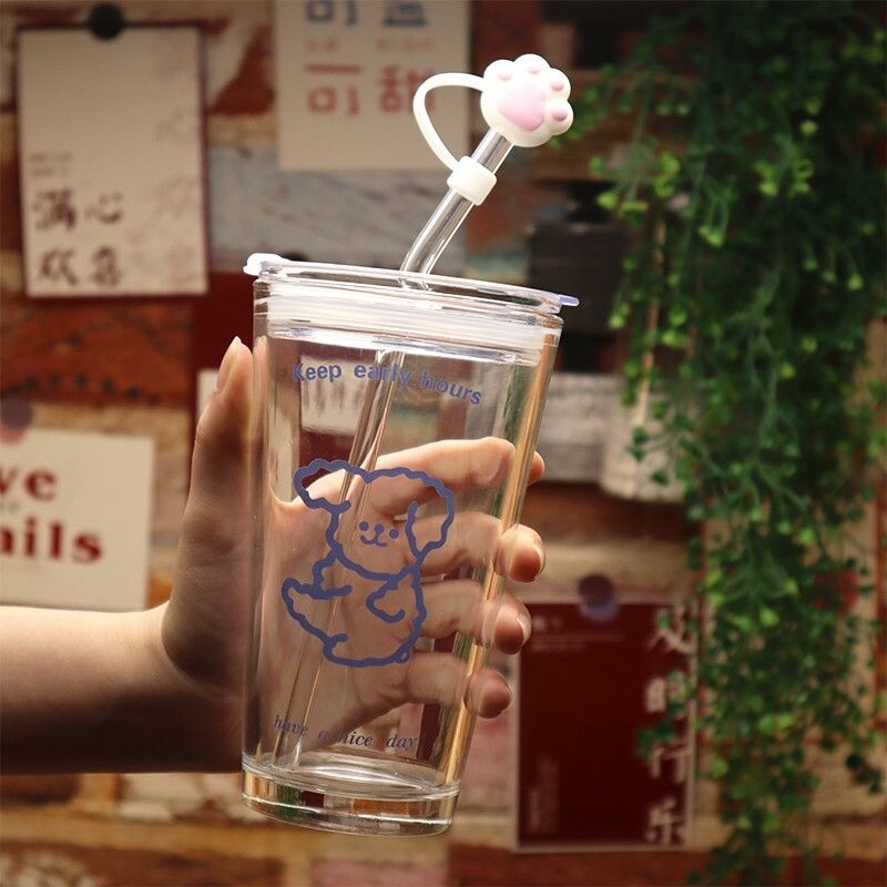 吸管玻璃杯水杯女新款2024新款夏季成人家用喝冷饮果汁奶茶杯子
