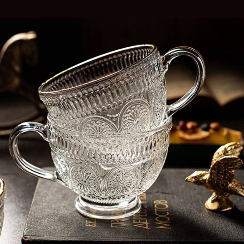 玻璃早餐杯耐高温太阳花早餐杯大容量带把高颜值杯子燕麦牛奶杯