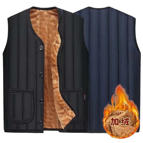 爸爸加绒马甲中年秋冬装背心加厚保暖棉上衣中老年人男士爷爷棉服