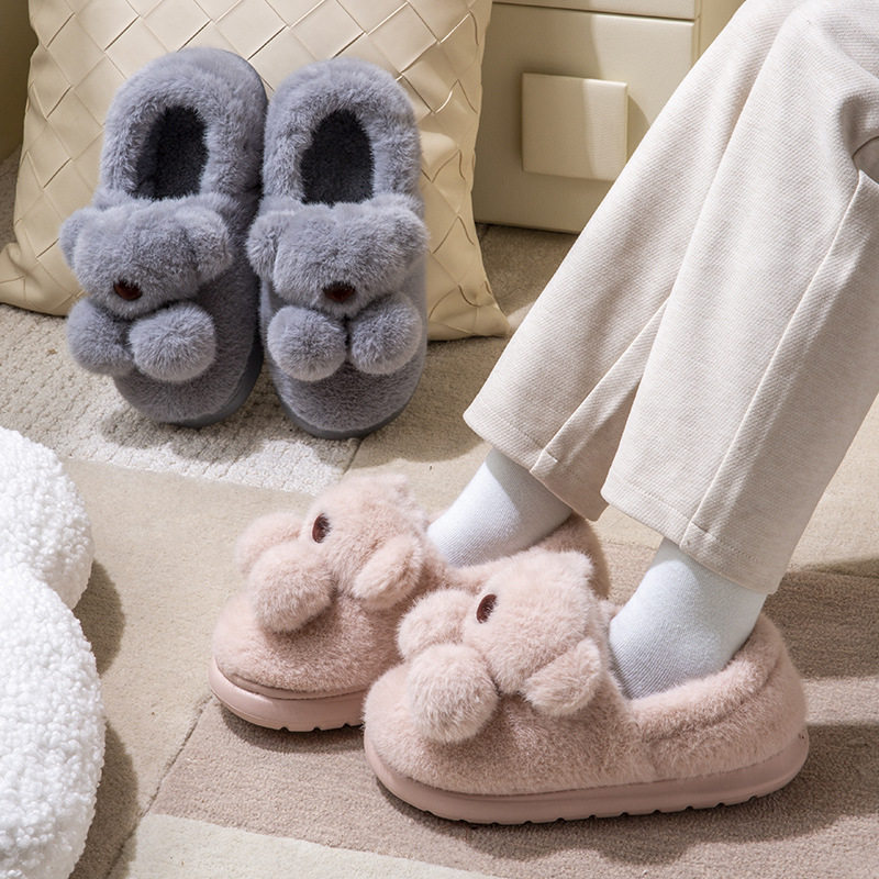 毛绒拖鞋情侣棉拖男女款秋冬季包跟保暖室内家居可爱毛绒月子棉鞋
