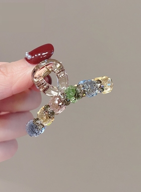 网红时尚渐变棕水晶抓夹女轻奢后脑勺盘发夹抓夹中号发量少轻奢风