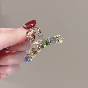 网红时尚渐变棕水晶抓夹女轻奢后脑勺盘发夹抓夹中号发量少轻奢风