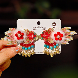 马年发饰新中式发夹新年红色刺绣小马过年高颜值头饰新春拜年饰品