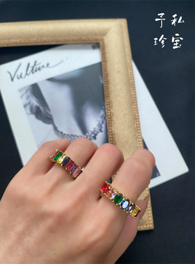 镀真金保色彩色锆石欧美夸张戒指