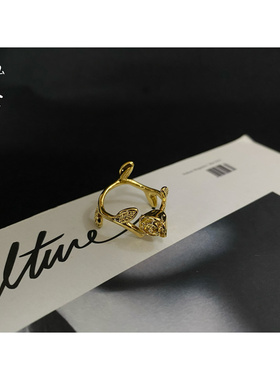 女复古巴洛克素金玫瑰开口戒指