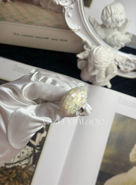 手工马赛克贝母蛋面女款开口戒指