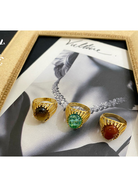 女复古镀真金天然石戒指包邮