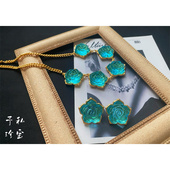 予 包 欧美镀真金保色琉璃玫瑰花耳环项链 336 复古Vintage中古款