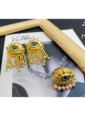复古巴洛克眼睛流苏耳环耳夹戒指
