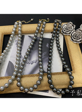 予 1788 复古Vintage巴洛克做旧玫瑰花夸张耳钉灰珍珠项链 包邮