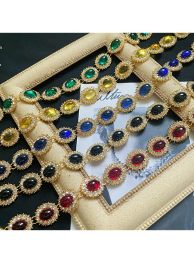 予 331 复古Vintage欧美镀真金保色琉璃水钻重工多色彩色项链包邮