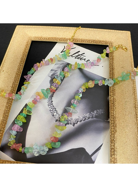 女复古天然彩色水晶石头手链项链