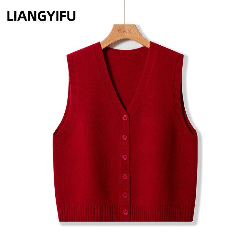 2025春秋季外穿V领纯色羊毛针织背心背心多功能无袖女士毛衣背心