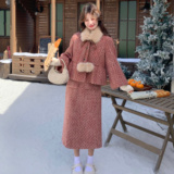 25冬90绒小香风外套+半身裙送可拆卸毛球围脖170-6812-P315-K468，女装套装/套裙，浙宝170
